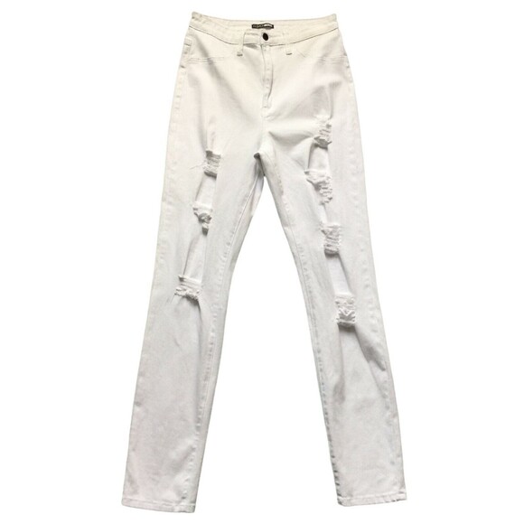FASHION NOVA Womens Jeans sz 15 Junior White Distressed High Rise Skinny Stretch - Picture 10 of 10